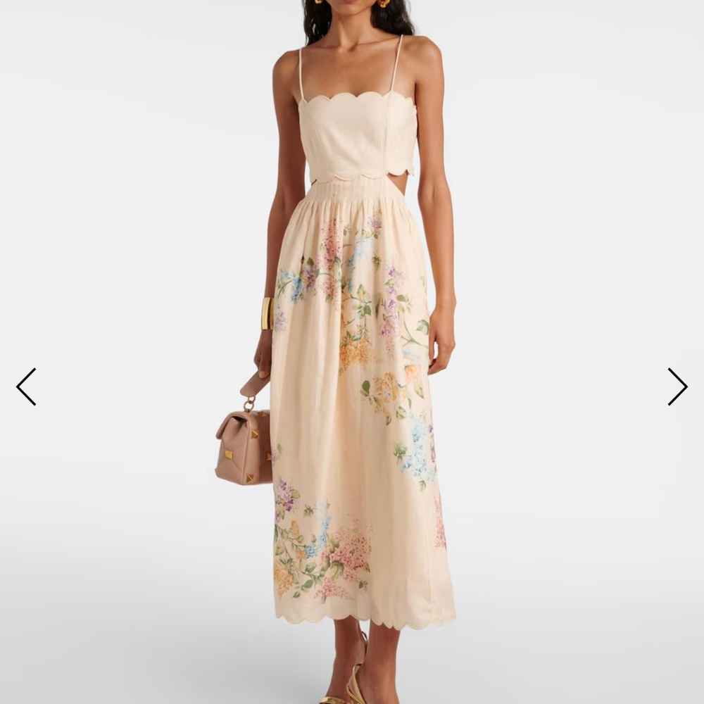 ZIMMERMANN Floral Cream Scallop Midi Dress 1